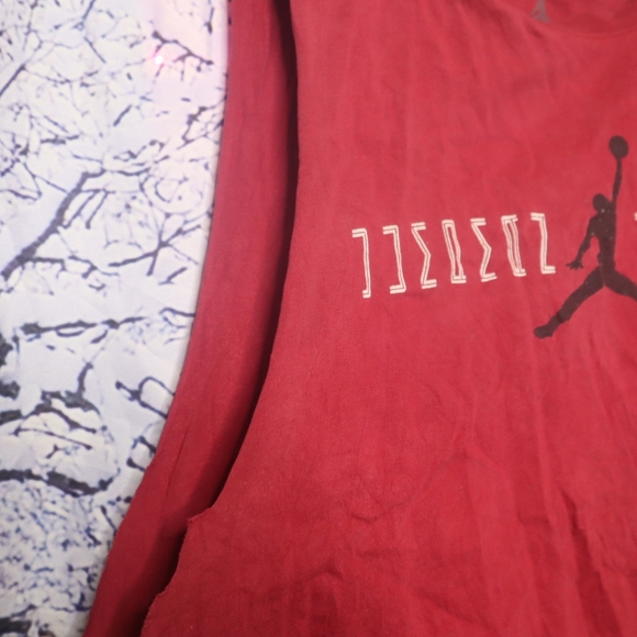 LAST CHANCE - JORDAN MUSCLE TEE L *ALTERED/FLAWED* Red Logo Tank Distressed Gym - Picture 5 of 11